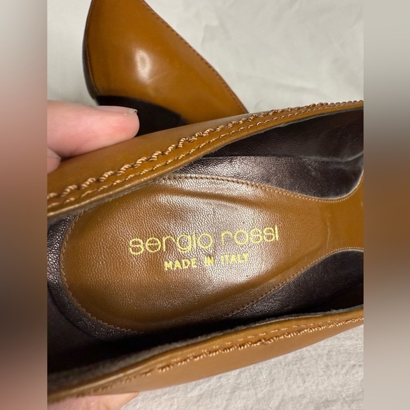 Sergio Rossi Caramel Brown Leather Pointed Toe Buckle Heels - Picture 7 of 12